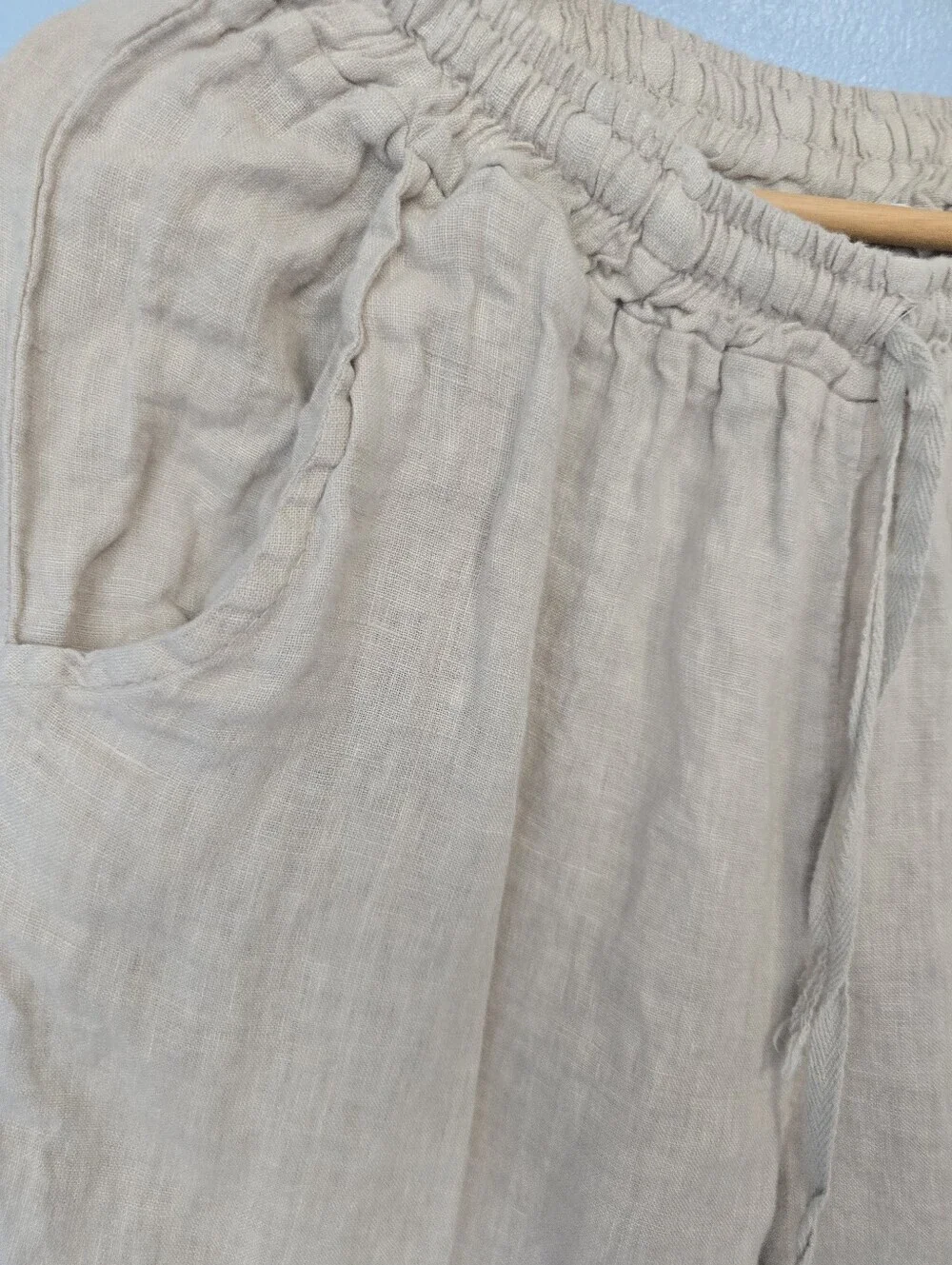 Made In Italy Women's Pull-on Linen Drawstring Pants Beige Waist 25/26